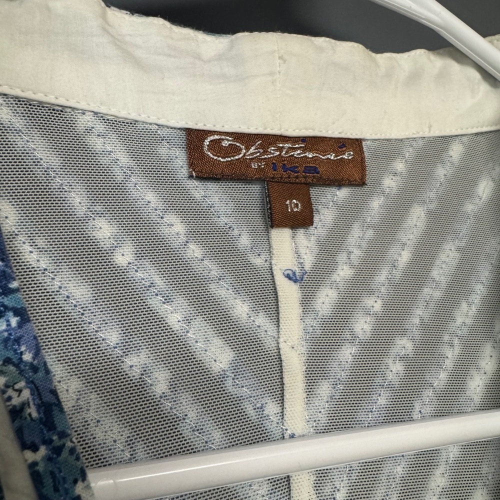 Obstinee by Ika Silk Cotton Blue White Striped Embroidered Button Blouse Size 10 - Picture 3 of 7